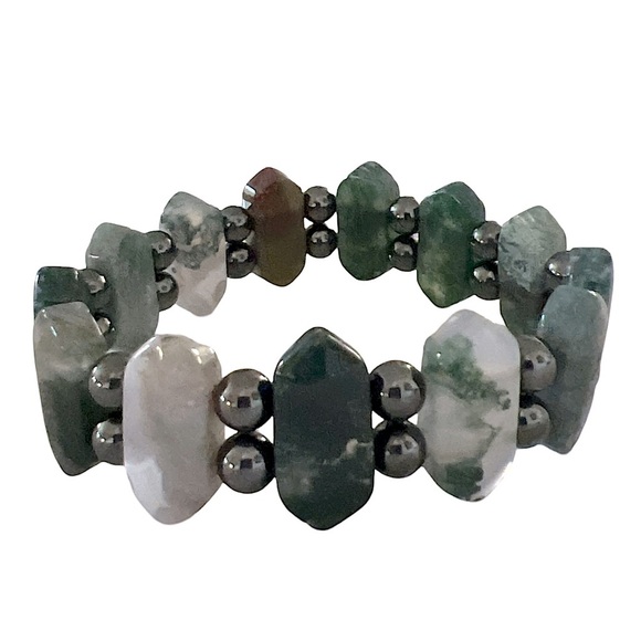 Green & White Stone Beaded Stretch Bracelet - Picture 1 of 8